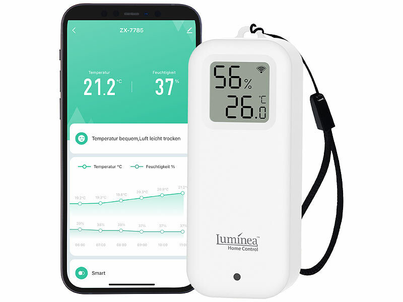 Luminea Home Control WLAN-Temperatur- und Luftfeuchtigkeitssensor