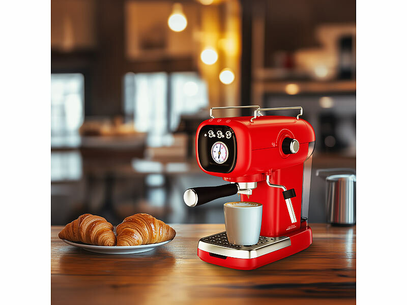 Cucina di Modena Espresso-Siebträgermaschine mit Temperatur-Anzeige und Kapsel-Adapter