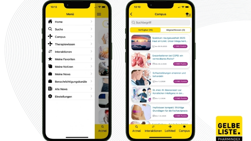 Gelbe Liste Pharmindex App: Neue Funktion und zertifizierte Online-Fortbildungen für Ärztinnen und Ärzte
