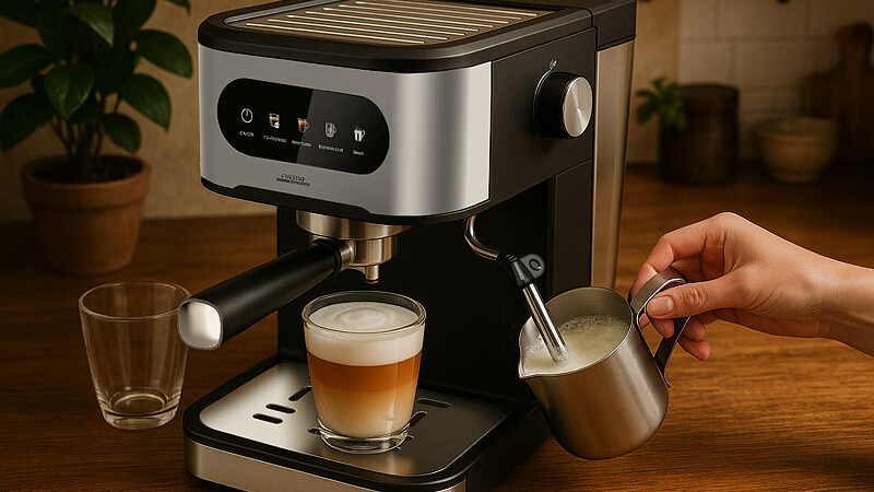 Cucina di Modena Espresso-Siebträgermaschine mit Milchaufschäumer und Milchtank