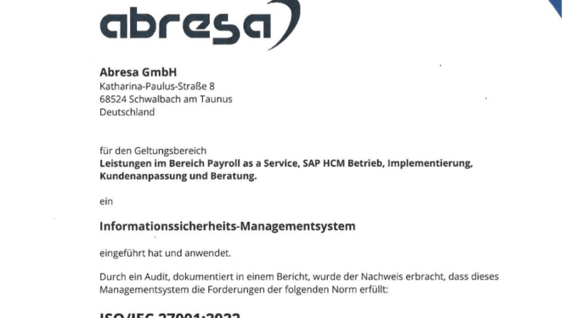 Zertifiziert sicher: abresa erfüllt ISO/IEC 27001 und stärkt Schutz vor Cyberangriffen