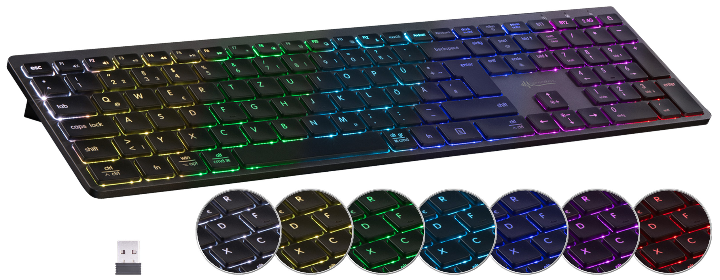 GeneralKeys Akku-Funktastatur mit BT 5.1, Scissor-Tasten