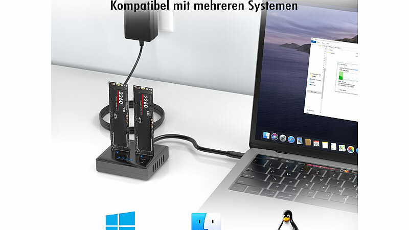 Xystec Dual-Bay-Dockingstation für M.2-SSD-Speicher zum Klonen ohne PC