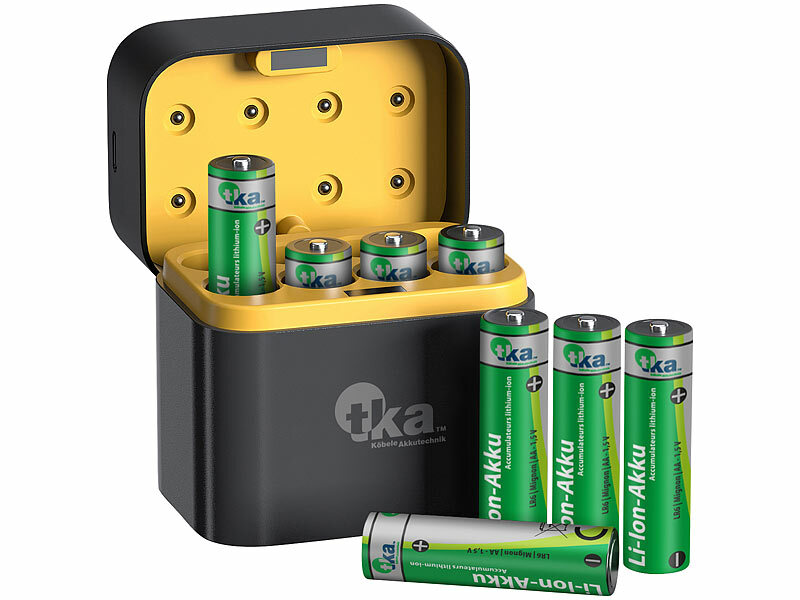 tka 8er-Set Li-Ion-Akkus Typ AA/AAA, USB-C-Ladebox