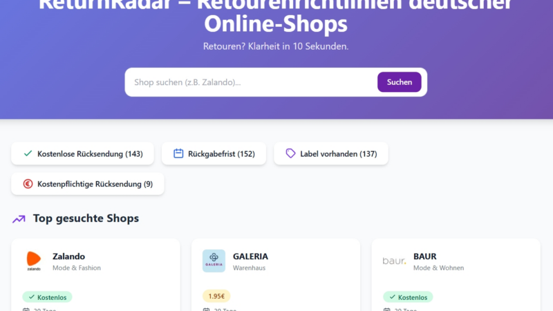 ReturnRadar.de zeigt Retourenbedingungen deutscher Shops