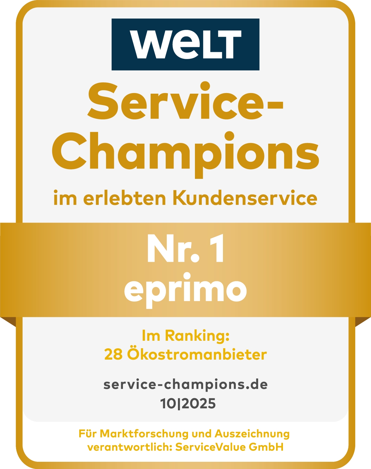 eprimo überzeugt erneut als Service-Champion im Bereich Ökostrom