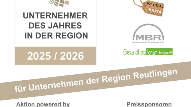 Unternehmen der Region Reutlingen aufgepasst! Wettbewerb Unternehmer des Jahres 2026 startet