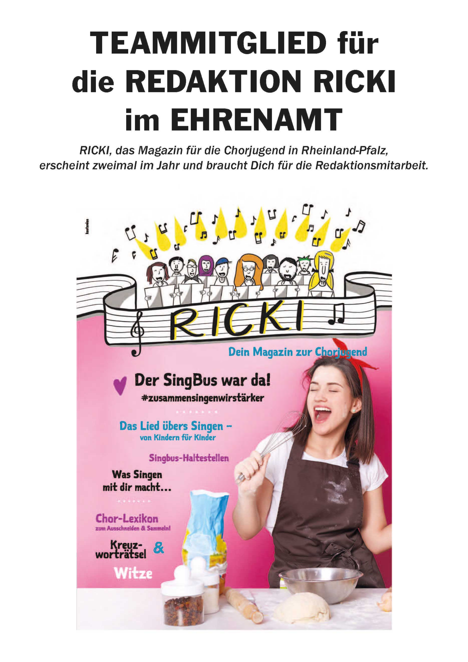 Chorverband Rheinland-Pfalz sucht Volunteer für Ricki