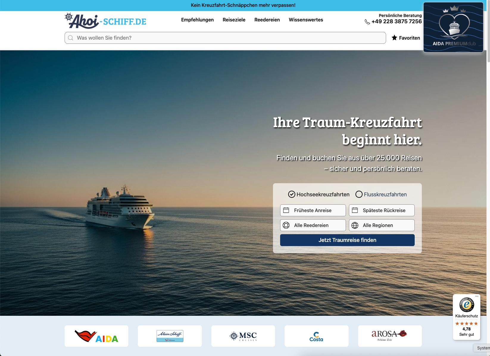 ahoi-schiff.de: Kreuzfahrten vergleichen und direkt buchen – mit persönlicher Beratung und Top-Bewertungen