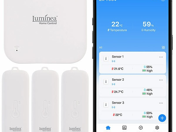 Luminea Home Control 3er-Set Temperatur- & Feuchtigkeitssensoren THS-100