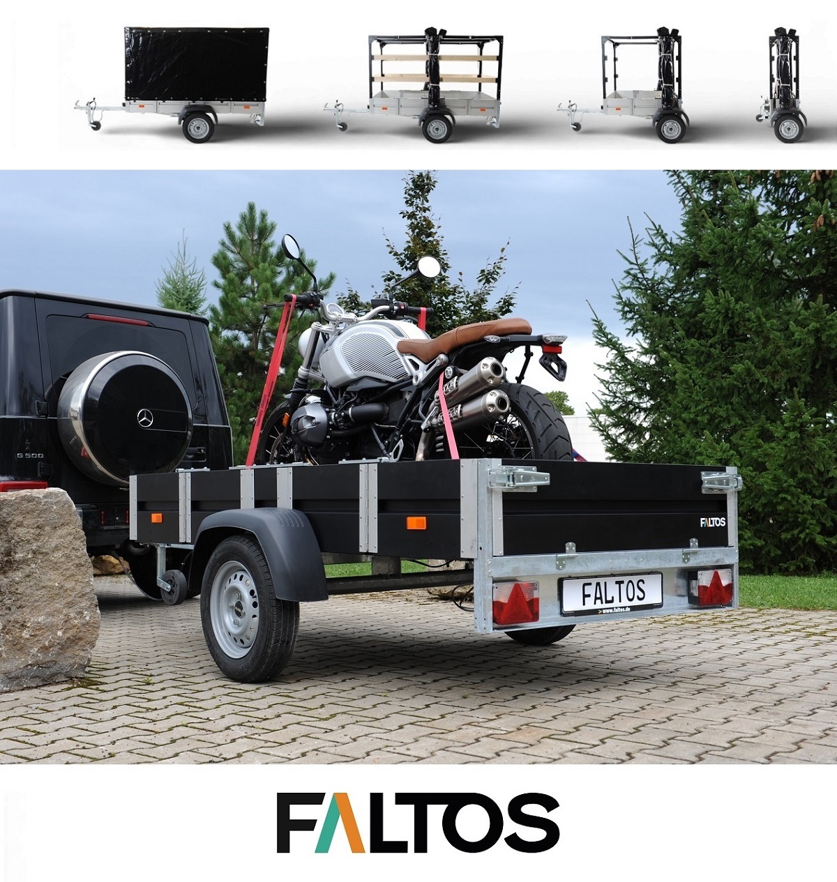 Innovative Systemlösung: FALTOS – der faltbare PKW-Anhänger jetzt mit Hochgestell und Plane