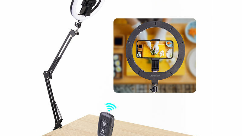 Somikon Dokumentenscanner- und Overhead-Stativ mit 10″-Ringlicht