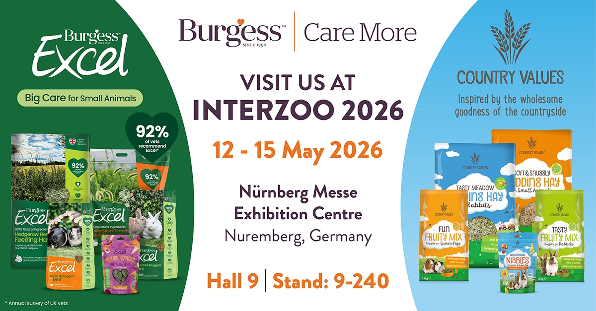 Burgess Pet Care ist wieder auf der Interzoo 2026 mit den Marken Burgess Excel und Country Values