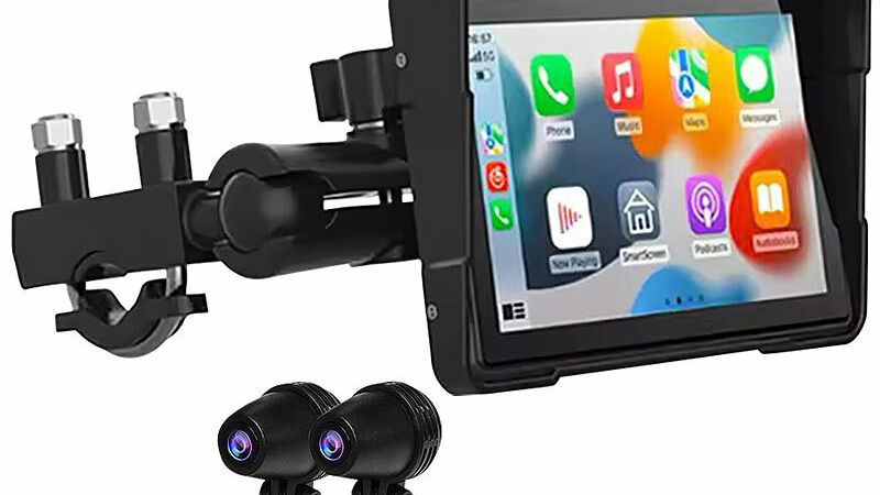 Lescars Motorrad-Navi-Display, 5 Zoll, CarPlay- & Android Auto, 2 Cams optional