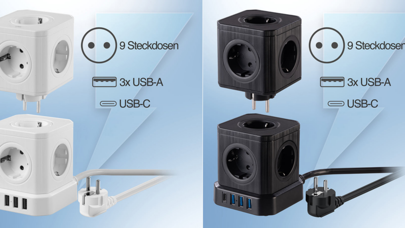 revolt 13in1-Steckdosen-Turm 9 Steckdosen, 3x USB